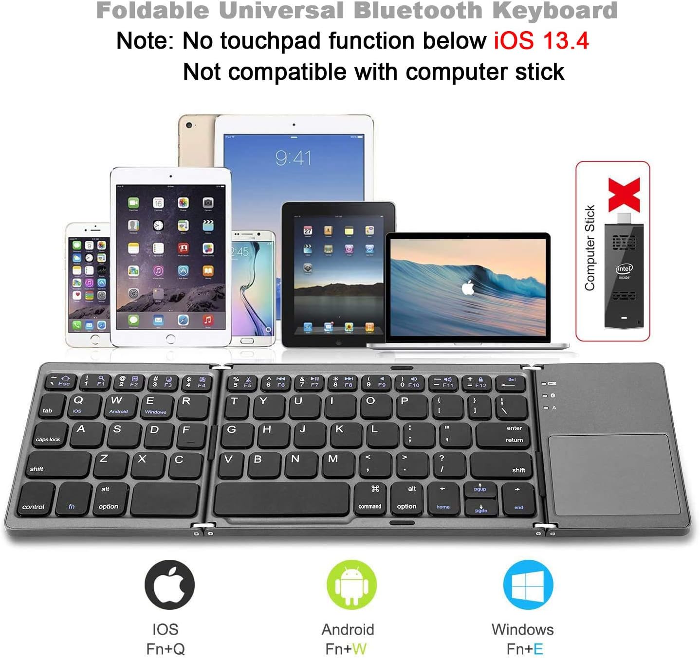 Foldable Wireless Keyboard with Touchpad