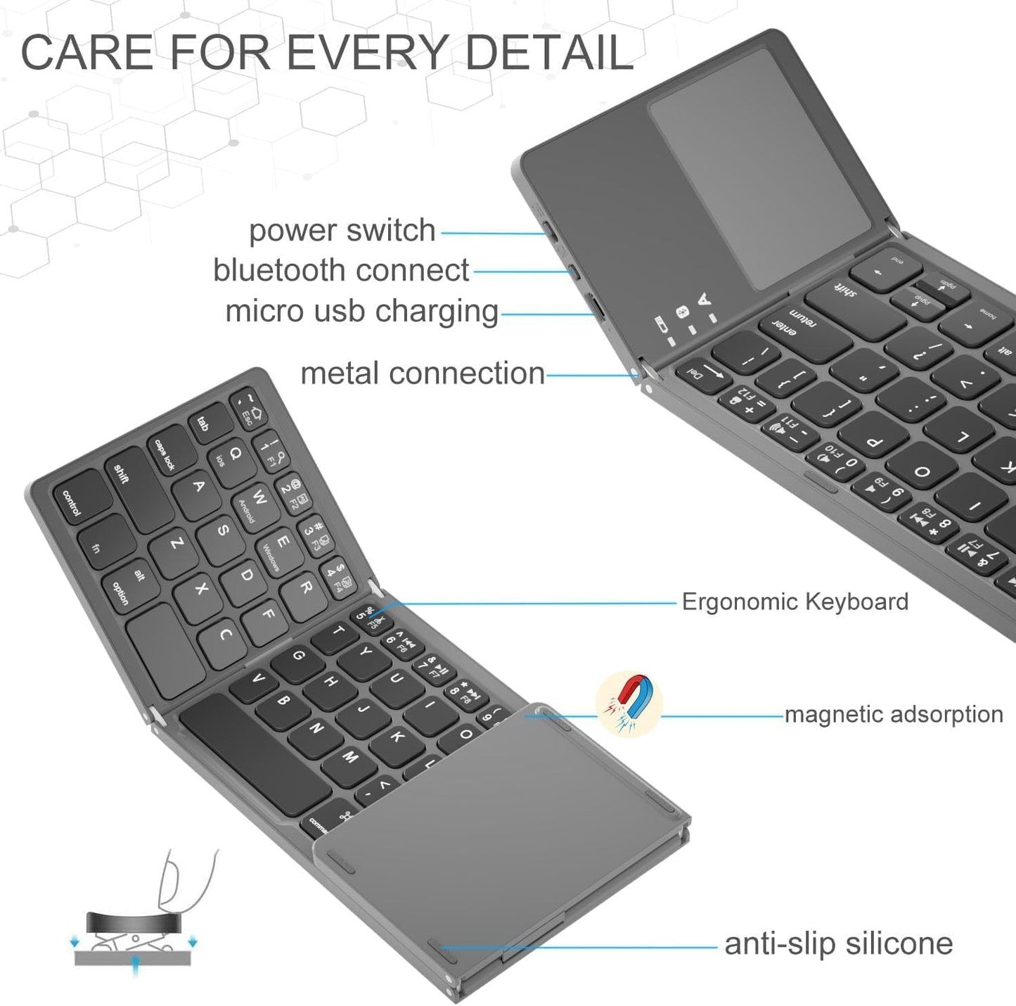 Foldable Wireless Keyboard with Touchpad