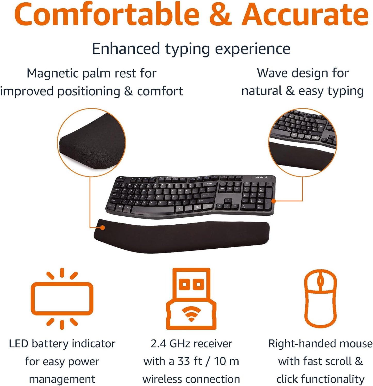 Ergonomic Wireless Keyboard & Mouse Combo