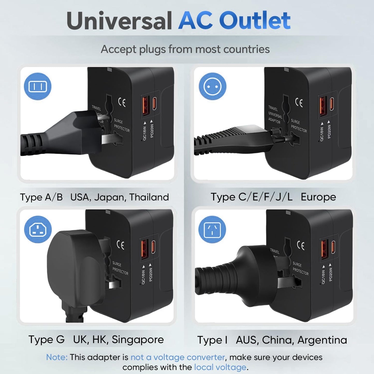 Universal Travel Adapter with Fast Charging