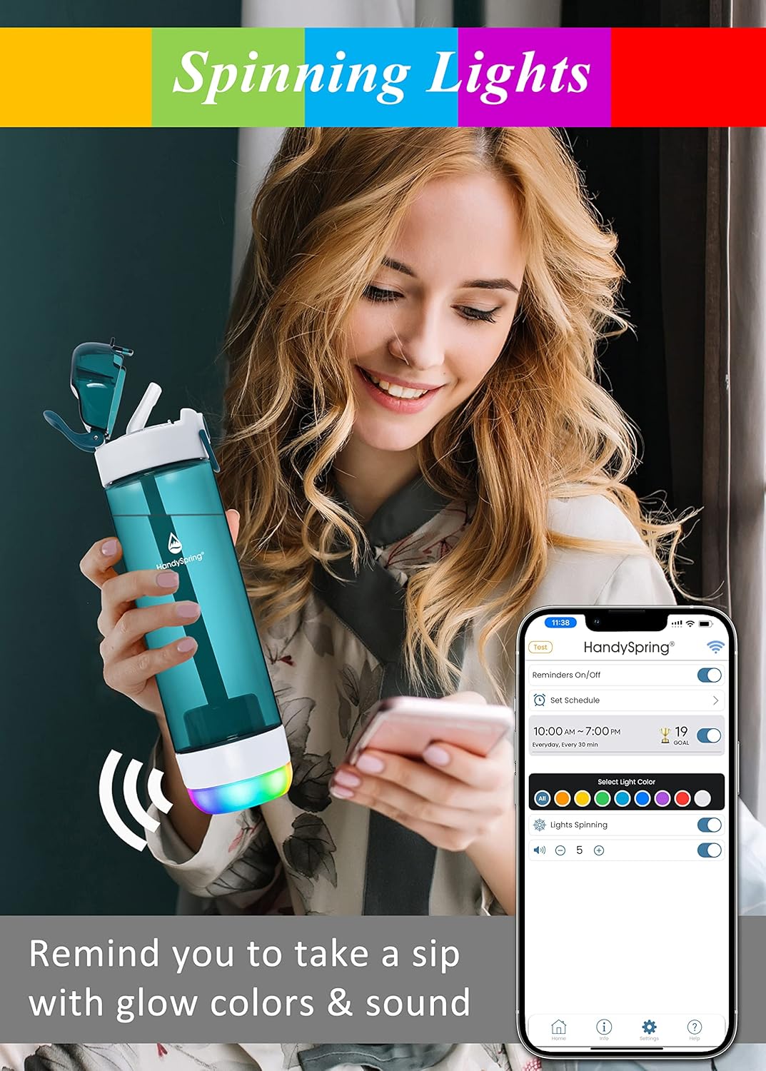 HandySpring Smart Water Bottle with Filter & Hydration Reminder