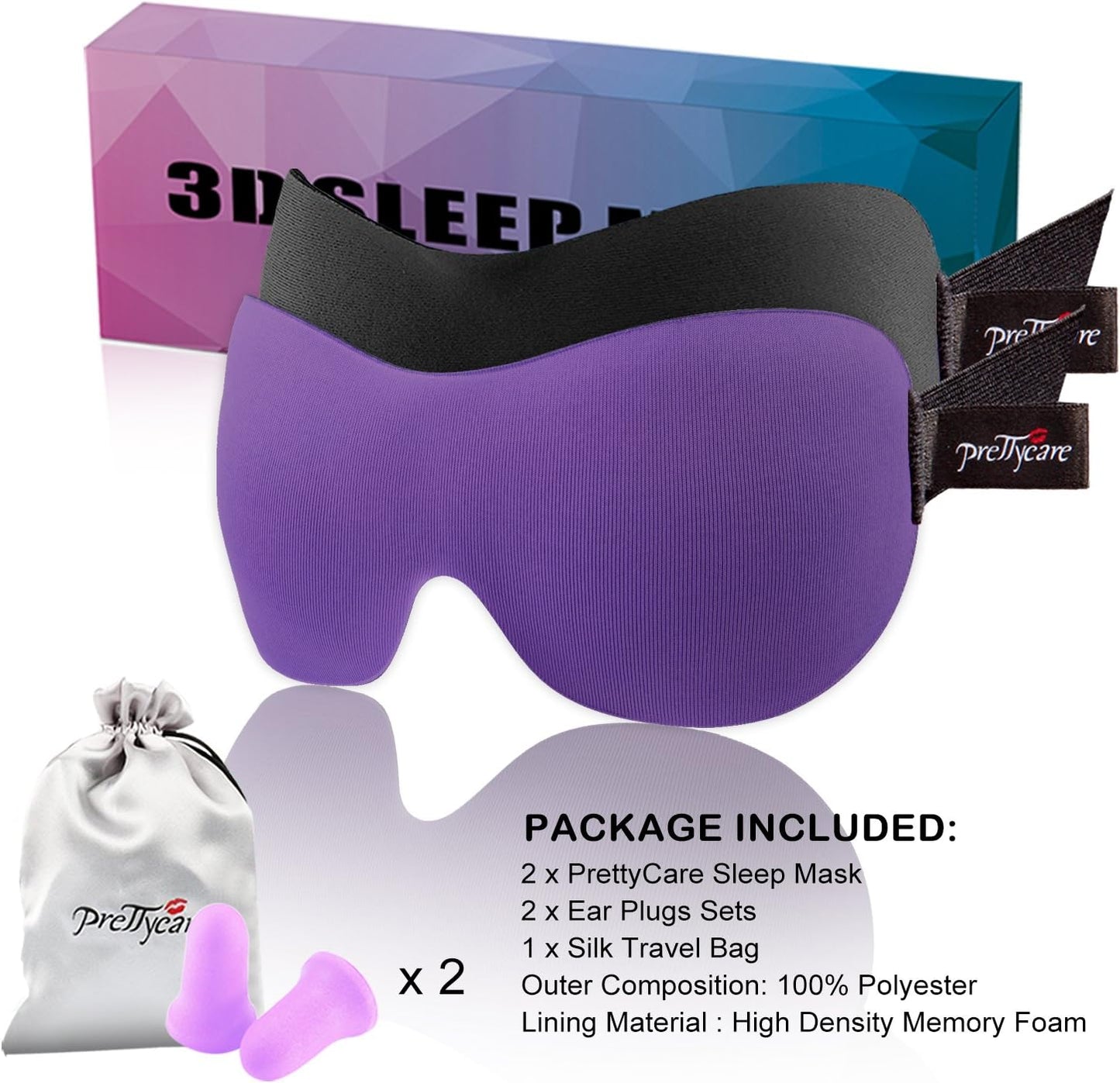 PrettyCare 3D Contoured Sleep Mask Set (2 Pack)