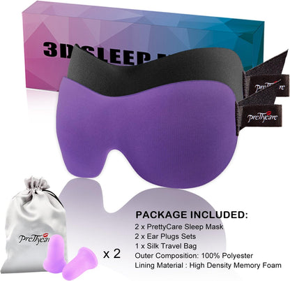 PrettyCare 3D Contoured Sleep Mask Set (2 Pack)